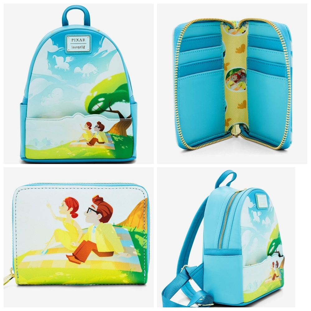 Disney Pixar UP Carl & Ellie in Love Clouds Loungefly Backpack & Wallet Set NEW